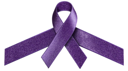 Purple ribbon isolated on transparent background with smooth texture and shiny surface