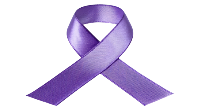 Purple awareness ribbon isolated on transparent background with smooth satin texture