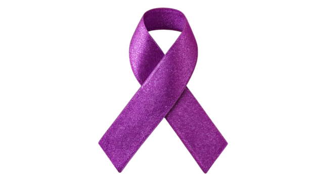 Purple awareness ribbon isolated on transparent background with glitter texture