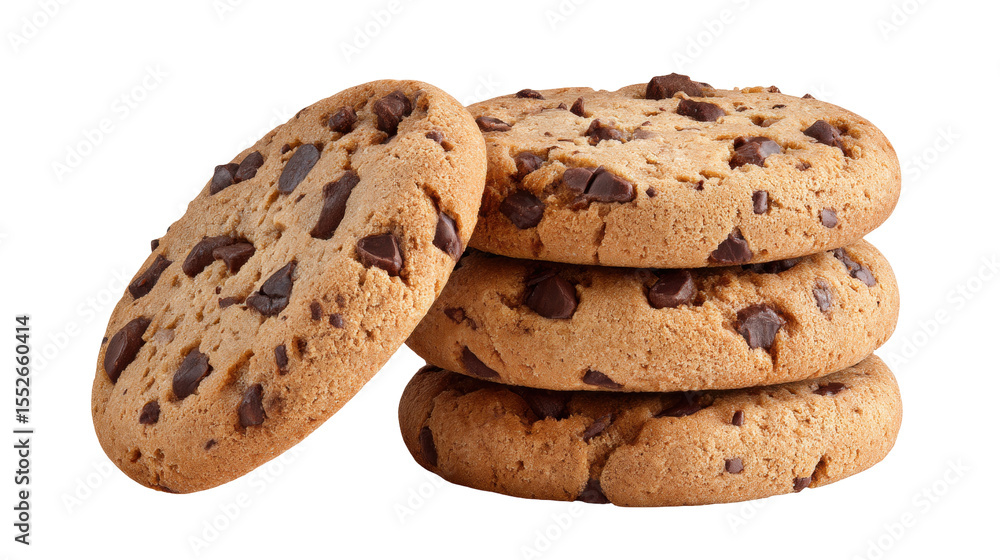Poster chocolate chip cookie isolated on transparent background with stack of four cookies