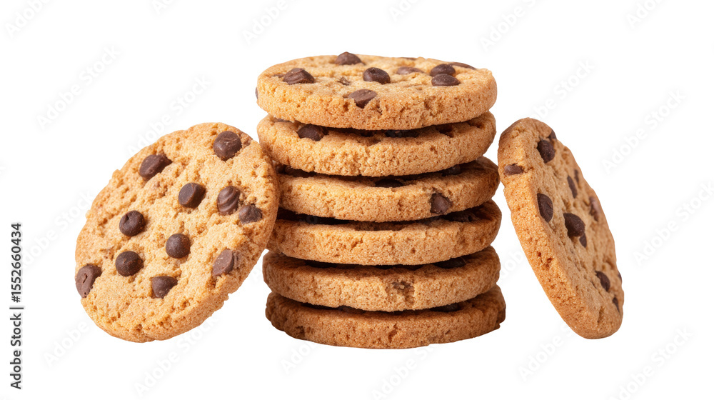 Aufkleber chocolate chip cookie stack isolated on transparent background with delicious texture