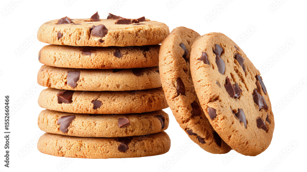 Aufkleber chocolate chip cookie stack isolated on transparent background with delicious texture