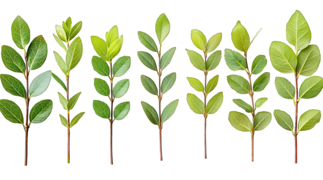 Seven leaf branches, green leaves against black backdrop - Powered by Adobe