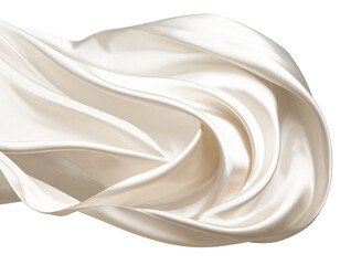 Obraz premium Wavy flying Cream silk fabric Isolated on Transparent or White Background