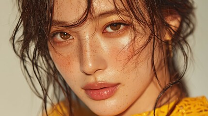 Realistic Close-Up Portrait of Young Girl with Freckles