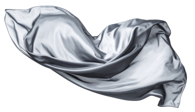 Wavy flying Gray silk fabric Isolated on Transparent or White Background