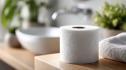 Close-up of Single White Paper Towel Roll
