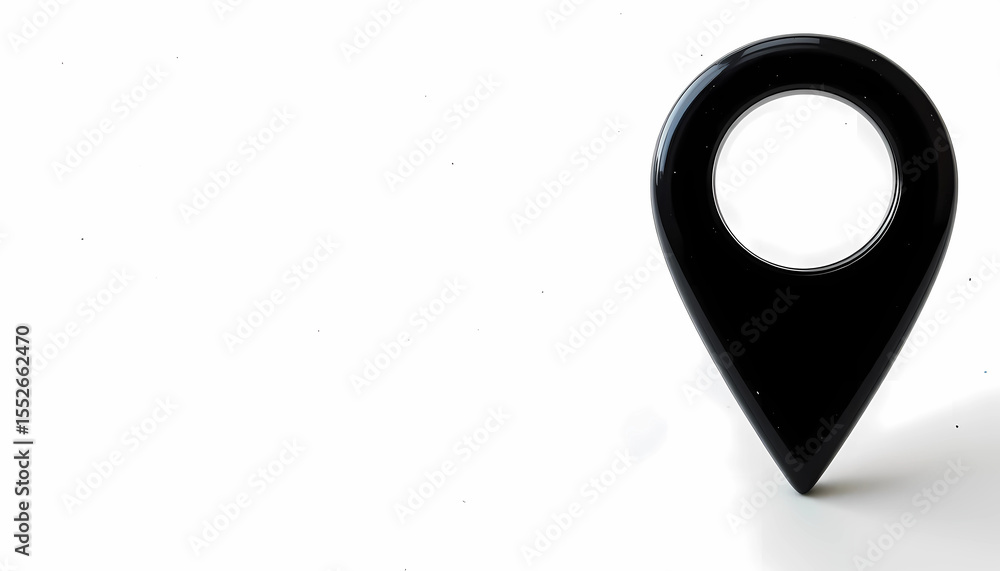 Poster a single black location pin on a white background indicating a specific point or destination locatio