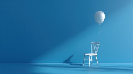 Empty chair with balloon in a simple, minimalist room