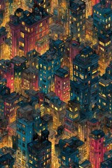 Fototapeta premium A vibrant and detailed painting of a nighttime cityscape with glowing lights and buildings