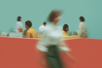 Diverse modern office workspace with creative professionals collaborating in an open-plan environment showcasing tech-driven productivity and inclusion