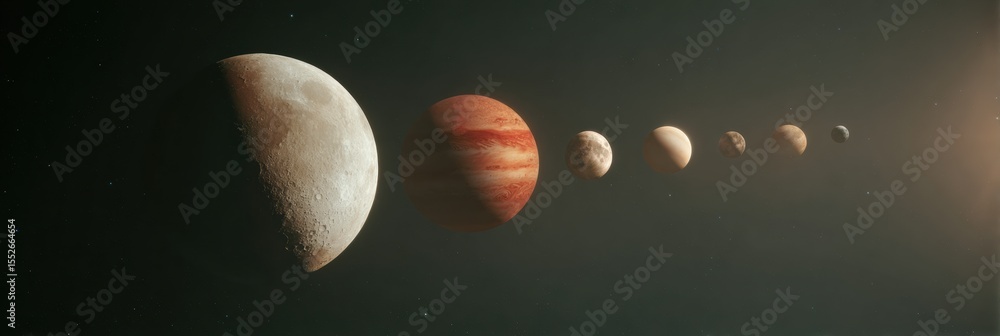 Poster Cosmic Planet Alignment Across Space Haze with Glowing Edges and Detailed Surfaces for Scientific Wonder and Astronomical Phenomena Marketing