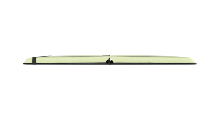 A sleek, minimalist laptop or device resting flat, showcasing its slim profile and design.