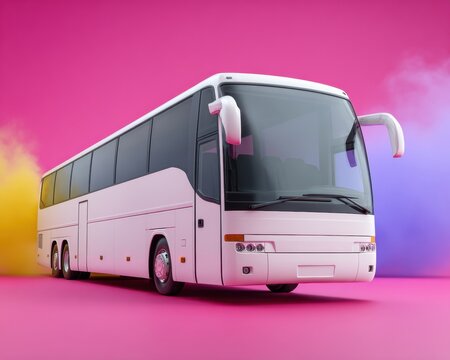 Modern White Intercity Bus on Vibrant Background for Transportation Marketing and Public Transit Branding, Emphasizing Accessibility and Fleet Management Solutions