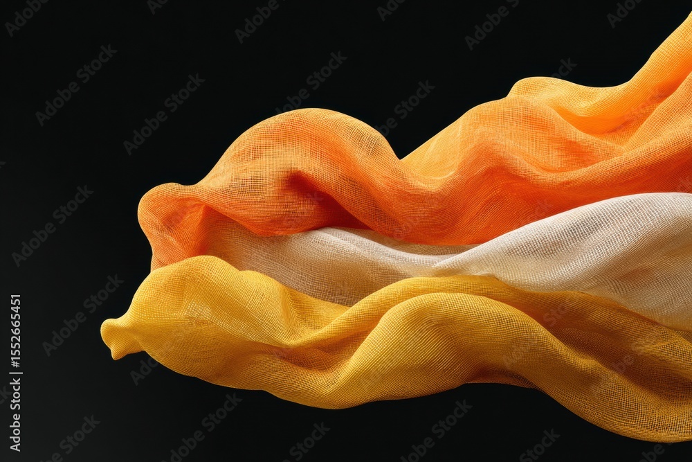 Poster abstract flowing fabric waves in warm tones on black background for modern cultural awareness and dy