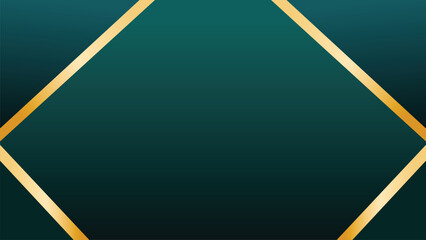 Dark emerald green abstract background with golden frame and gradient vector illustration