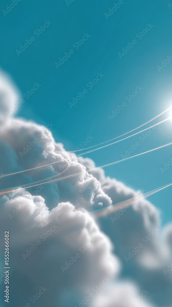 Aufkleber Digital Cloudscape with Fiber Optic Cables and Sky Light Rays Representing Modern Data Transmission and Connectivity in Tech and Digital Innovation