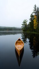 Canoe lake: serene water and wooden boat