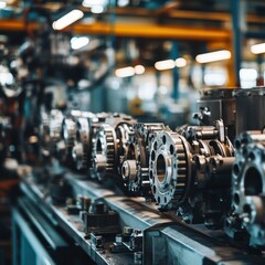 Fototapeta premium Precision Manufacturing Equipment in Modern Industrial Factory Setting