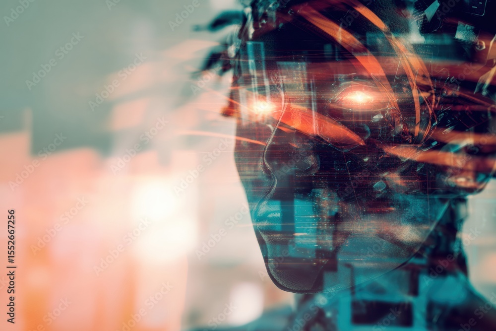 Aufkleber Futuristic AI Decision Engine Concept with Digital Schematics and Team Collaboration Highlighting Advanced Engineering Innovation and Technology Development