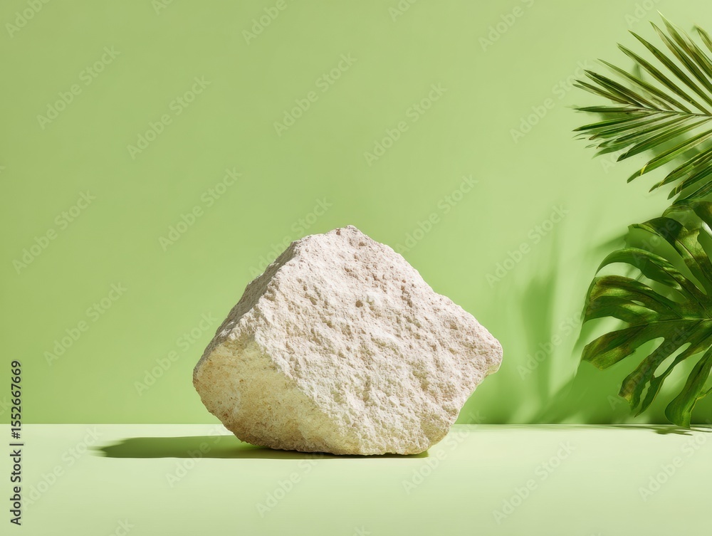 Poster minimalist solid rock on neutral green surface with rough texture symbolizing strength resilience an