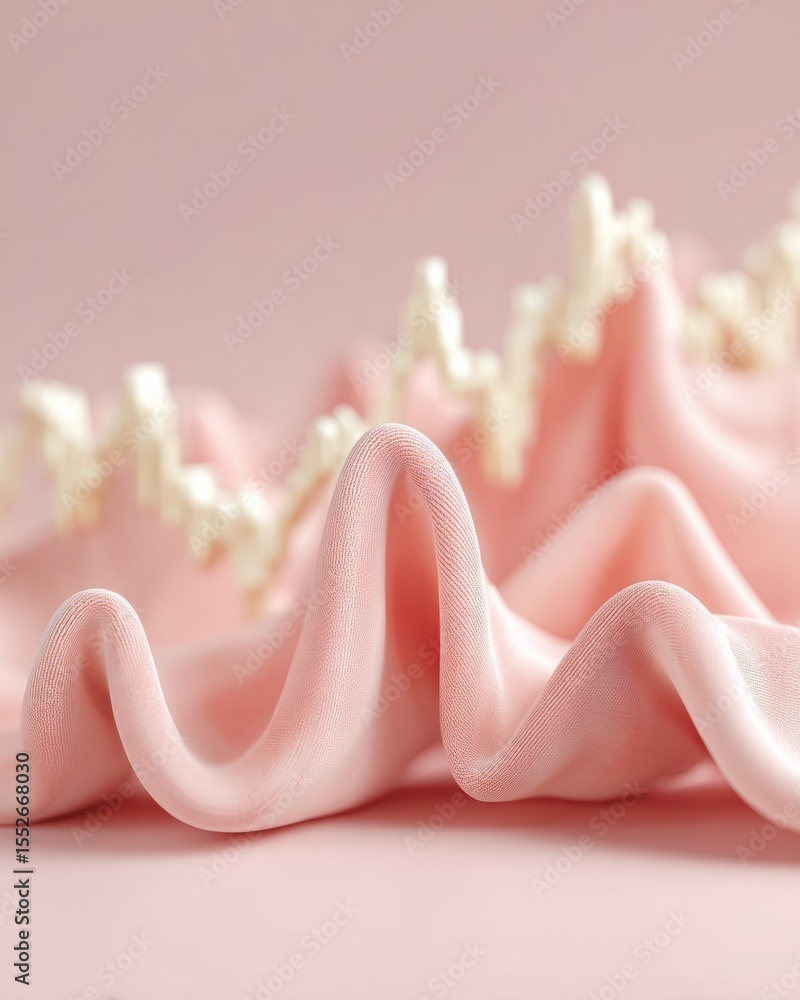 Poster abstract soft pink fabric waves with blurred digital financial charts and crypto market graphs for m