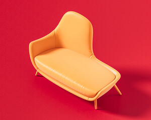 Modern loveseat with an organic, flowing backrest design and slim angled legs, combining elegance and comfort in a compact, contemporary form. Single color, flat orange furniture, 3d rendering
