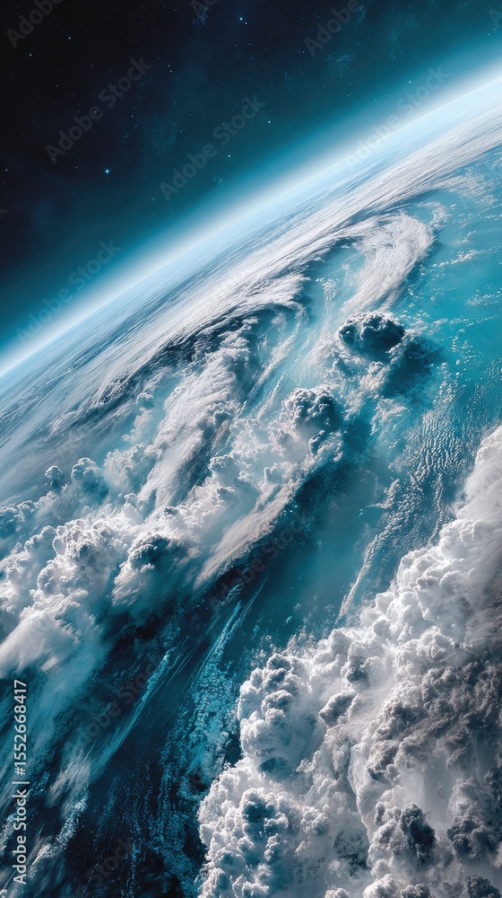 Poster High-resolution Celestial Map of Earth from Space with Atmospheric Textures and Cloud Formations for Environmental Awareness and Global Unity Campaigns