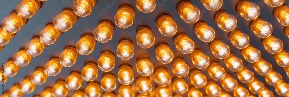 Poster blinking led and incandescent lamp wall with glowing filaments in geometric grid for lighting market