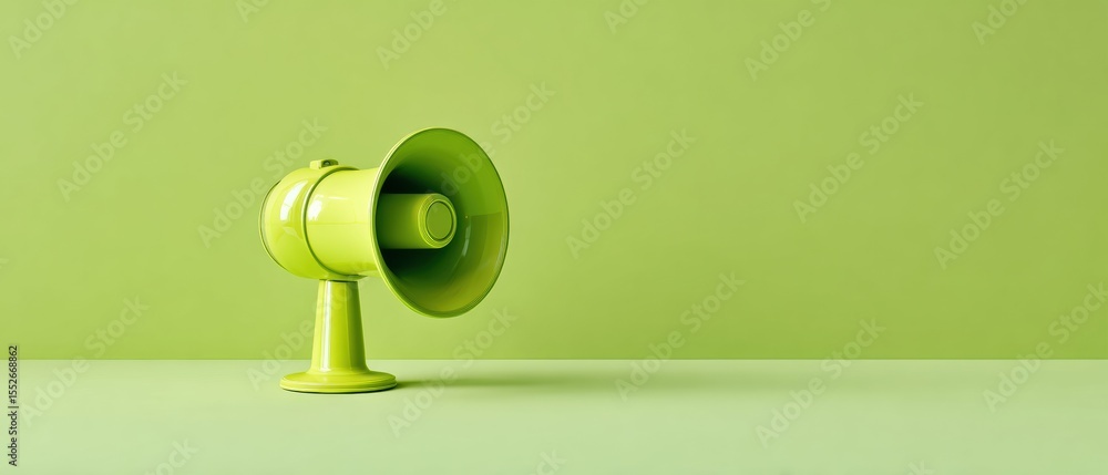 Poster modern alert siren device in bright green standing upright on plain background for emergency prepare