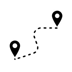 A dotted line connects two location pins isolated on white background
