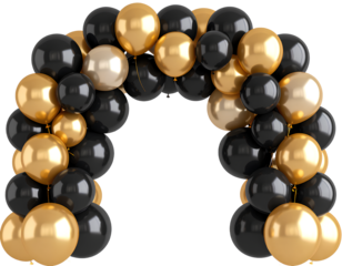 Modern Abstract Balloon Arch in Black and Golden Tones with 3D Shadows transparent
