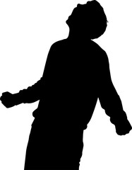 Silhouette of a person screaming upward in rage, arms clenched, symbolizing internal chaos, emotional explosion, and dramatic psychological conflict