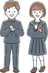 解決策に納得する制服姿の男女の学生のイラスト　全身