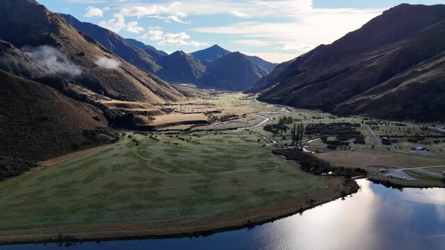 Scenic Aerial View of Lake Moke in Queenstown