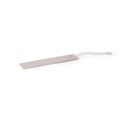 A simple, flat bookmark with a string attachment, designed to mark a page in a book.