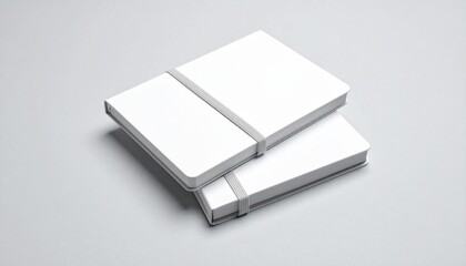 Two Blank White Notebooks Tied with Cord on Grey Background