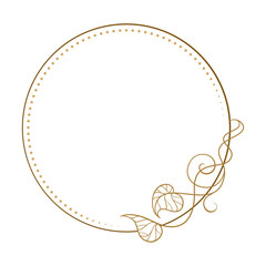 Round botanical frame. Minimal circle border with dotted lines and leaf ornament.