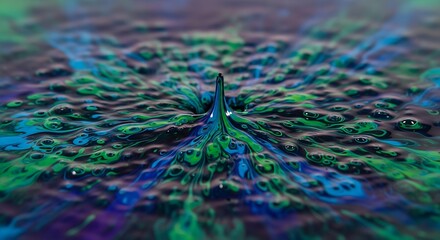 Liquid Drop with Green and Blue Swirls