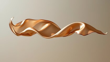 An elegant golden fabric gracefully flows and undulates in a smooth, captivating motion, creating a luxurious and sophisticated visual on a neutral gradient backdrop.