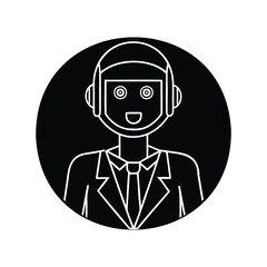 Stylized Robotic Figure Wearing a Business Suit Within a Circular Frame