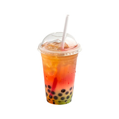Obraz premium A refreshing bubble tea in a plastic cup with a straw, isolated on transparent background