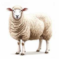 Fototapeta premium White Fluffy Sheep Standing on White Background