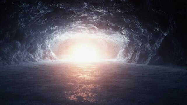Light shining through dark rocky cave. Seamless lopping video background