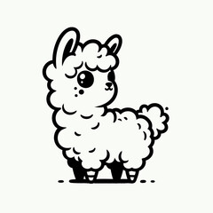 Cute Cartoon Alpaca Line Art Vector Illustration