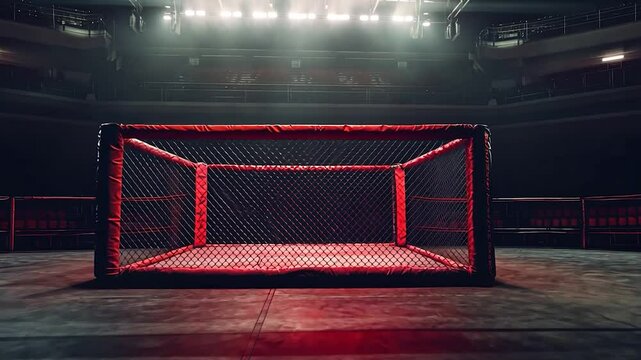 Empty red cage MMA arena