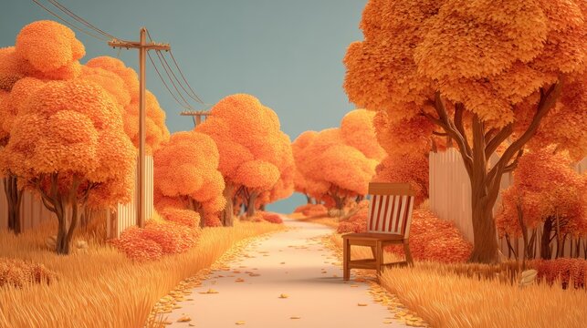 Autumnal lane with a lonely wooden chair