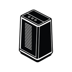 Isometric illustration of a modern air purifier with minimalist black design