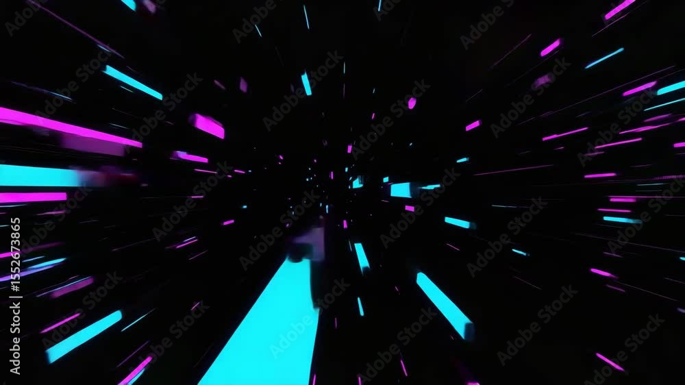 Poster vibrant blue and pink lines streak through a dark space, creating the illusion of rapid movement and