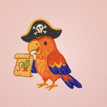 Colorful pirate parrot illustration animation isolated asset, transparent 4K video, alpha channel, ProRes 4444